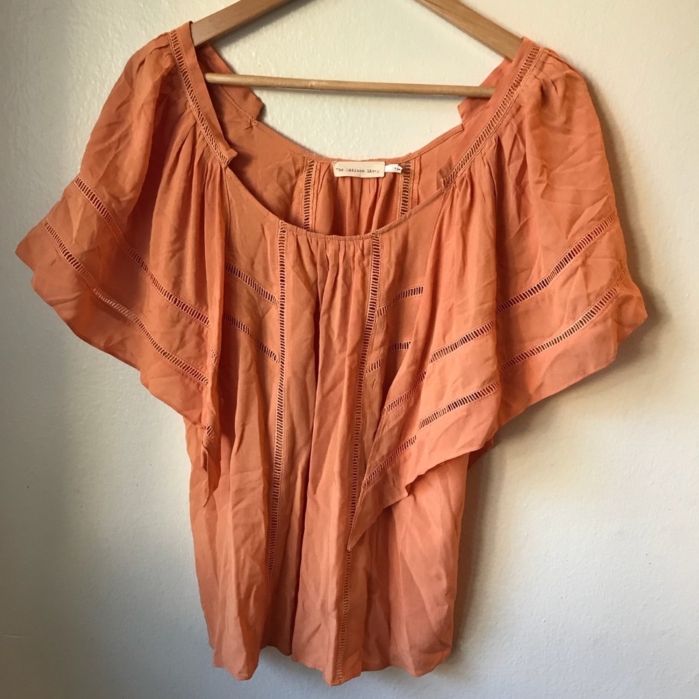 Anthro The Addison Story Flutter Sleeve Top Size S